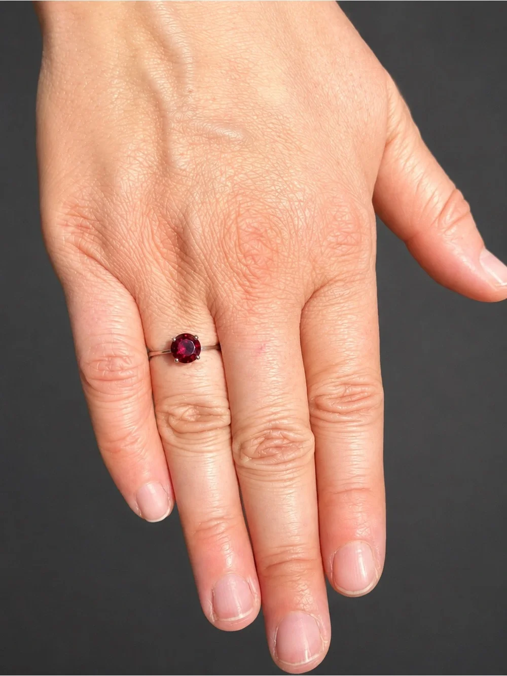 Sterling Silver Lab Created Garnet Solitaire Ring Vintage Size 7.5